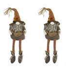 Sitting Gnome With Maple Leaf, For Holiday Harvest Festival Fall Festival & Thanksgiving Table Decorations (Set of 2) - Orange Multi