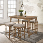 Farsiris - Counter Height Stool (Set of 2) - Beige Fabric & Weathered Oak