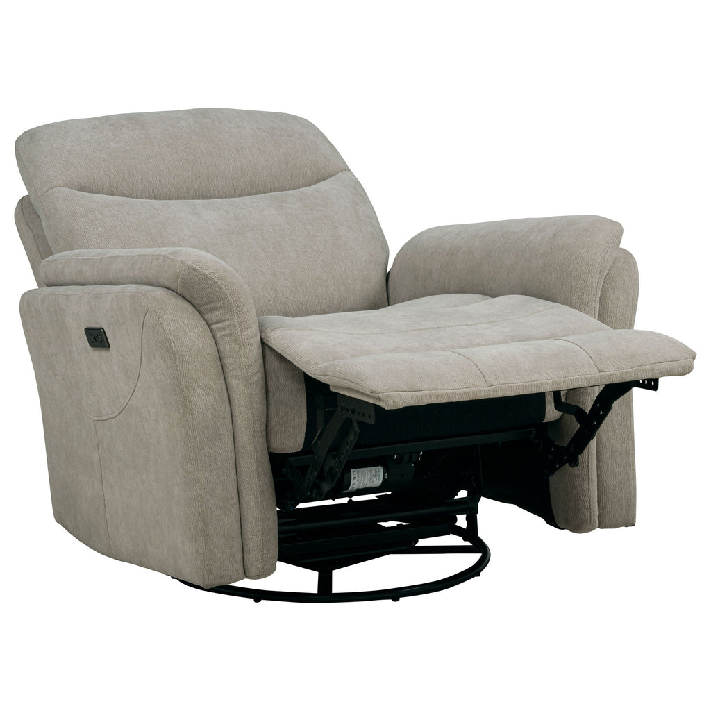 Adler Upholstered Power Swivel Glider Recliner Greige