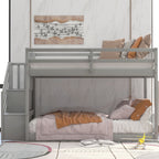 Norset - Twin Over Twin Floor Bunk Bed, Ladder With Storage