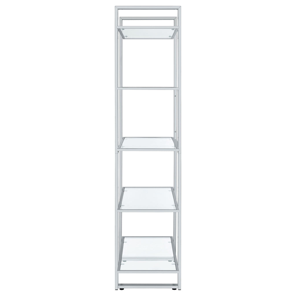 Hartford 79-inch 5-shelf Glass Bookshelf Chrome