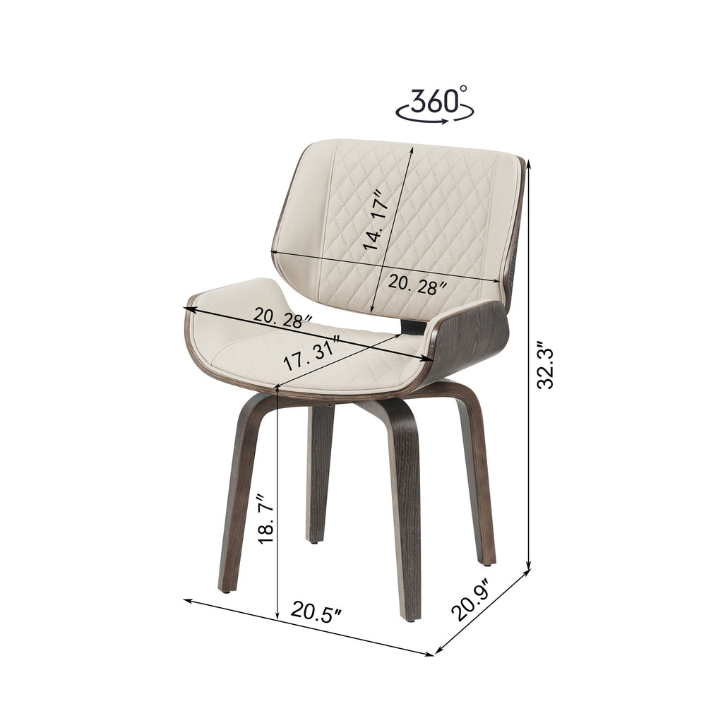 Dining Chair 360° Swivel, Ergonomic Design Upholstery, Bentwood Frame, (Set of 2) - Beige