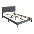 Modern Upholstered Platform Bed Frame With Button Tufted Fabric Headboard