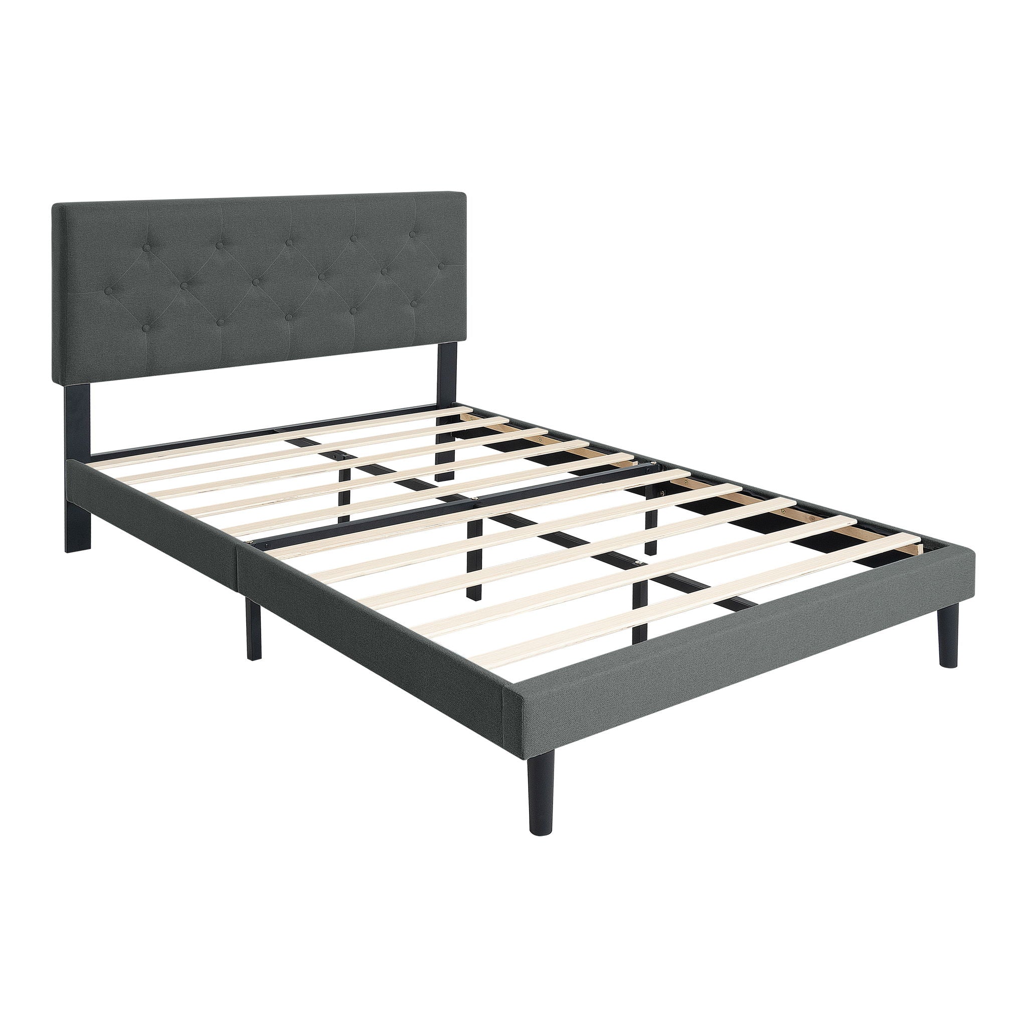 Modern Upholstered Platform Bed Frame With Button Tufted Fabric Headboard