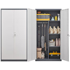 Wardrobe With Hanging Rod And Compartments, Lockable Closet With Locks & Keys For Bedroom - Gray