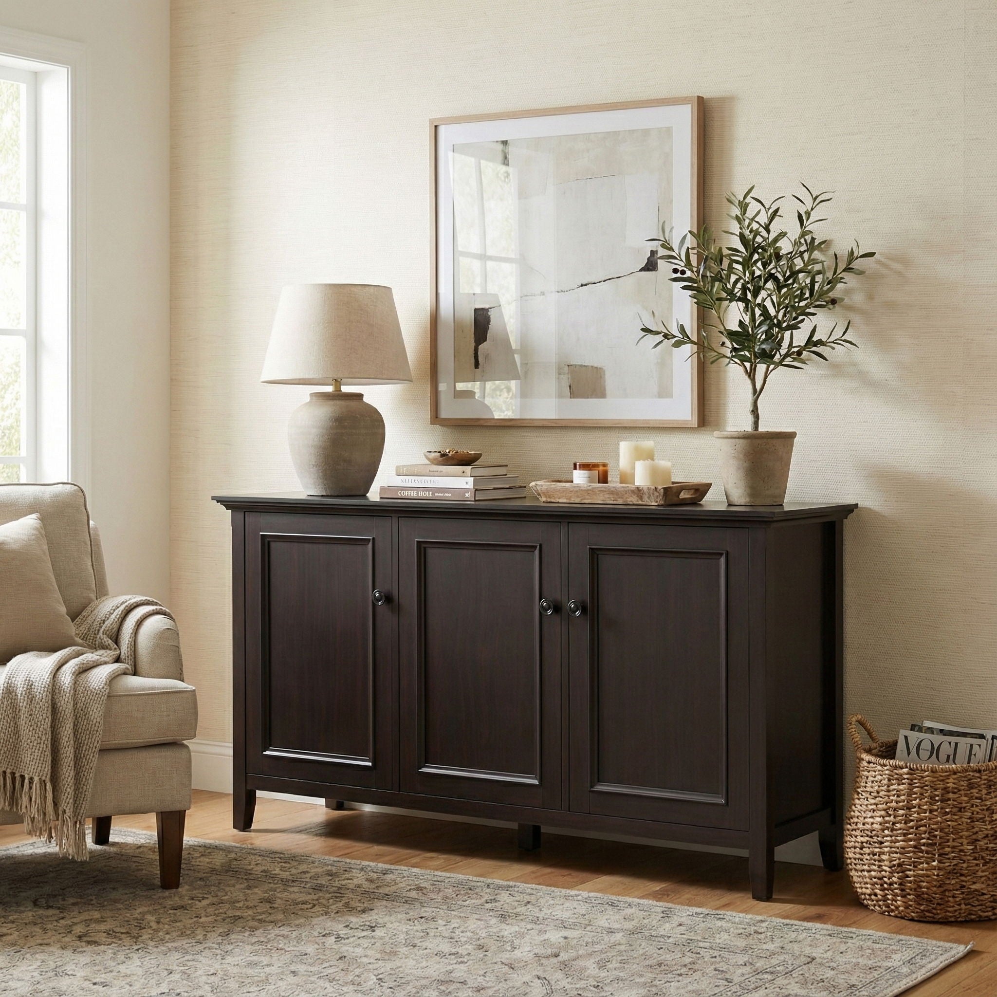 Amherst - Wide 3 Door Storage Cabinet - Hickory Brown