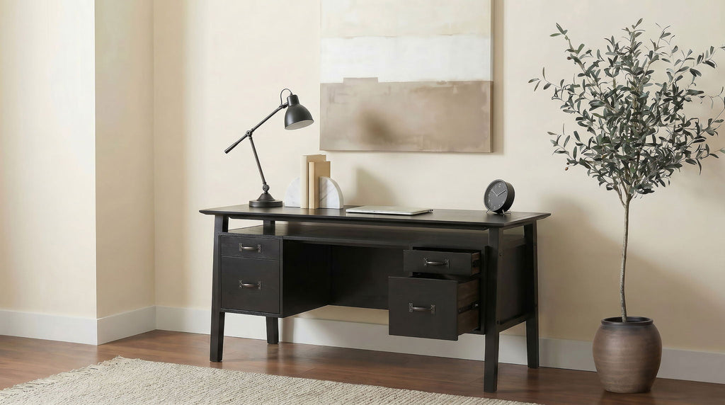Goodson 64-inch 4-Drawer Double Pedestal Computer Desk Black