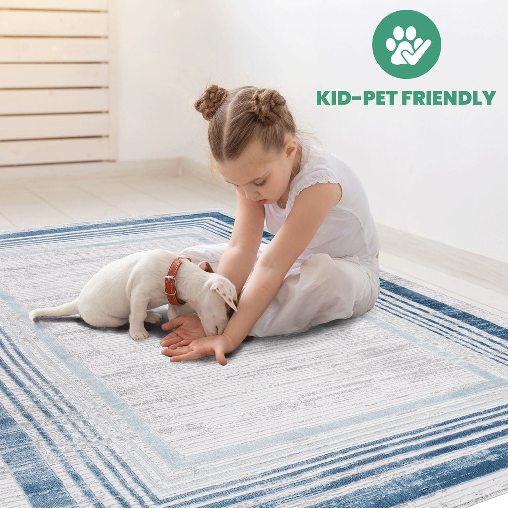 Marfi - 6' X 9' Bordered Area Rug - Blue / Ivory