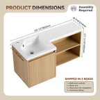 L-Shaped Wall Mounte Floating Bathroom Vanity With Integrated Sink