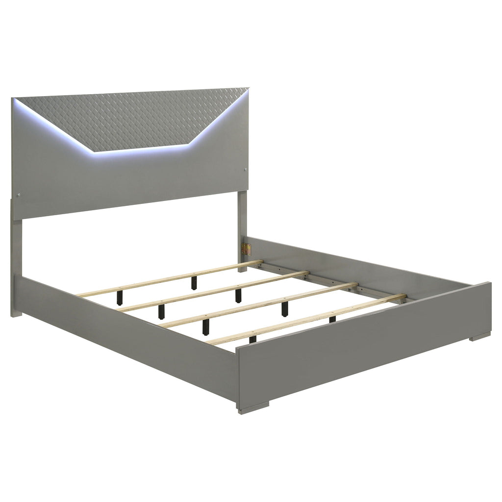 Ives 4-piece Eastern King Bedroom Set Grey High Gloss