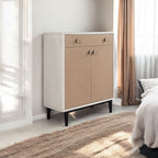 Bar Cabinet With Large Storage - White / Pecan