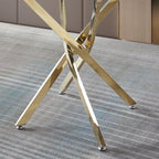 Contemporary Round Clear Dining Tempered Glass Table With Gold Finish Stainless Steel Legs - Gold