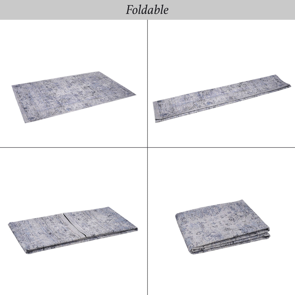 Maval - 2' X 3' Washable Area Rug - Blue / Cream