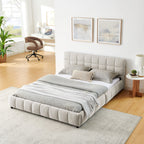 Modern Platform Bed Frame With Thick Fabric