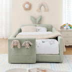 Cute Rabbit Ear Upholstered Platform Bed Frame With Safety Rail