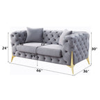Jelanea - Loveseat With 2 Pillows - Gray Velvet & Gold