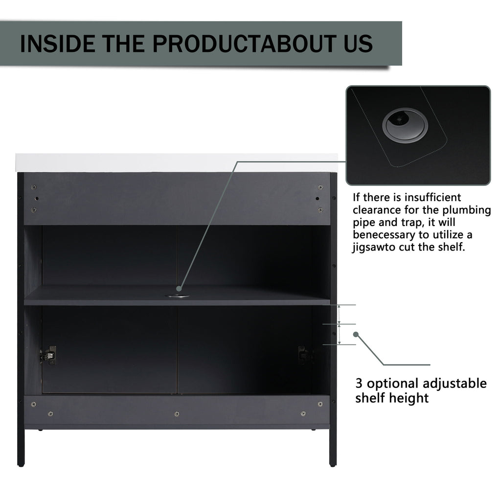 Modern Freestanding Bathroom Vanity With Resin Sink & Soft Close Cabinet Doors