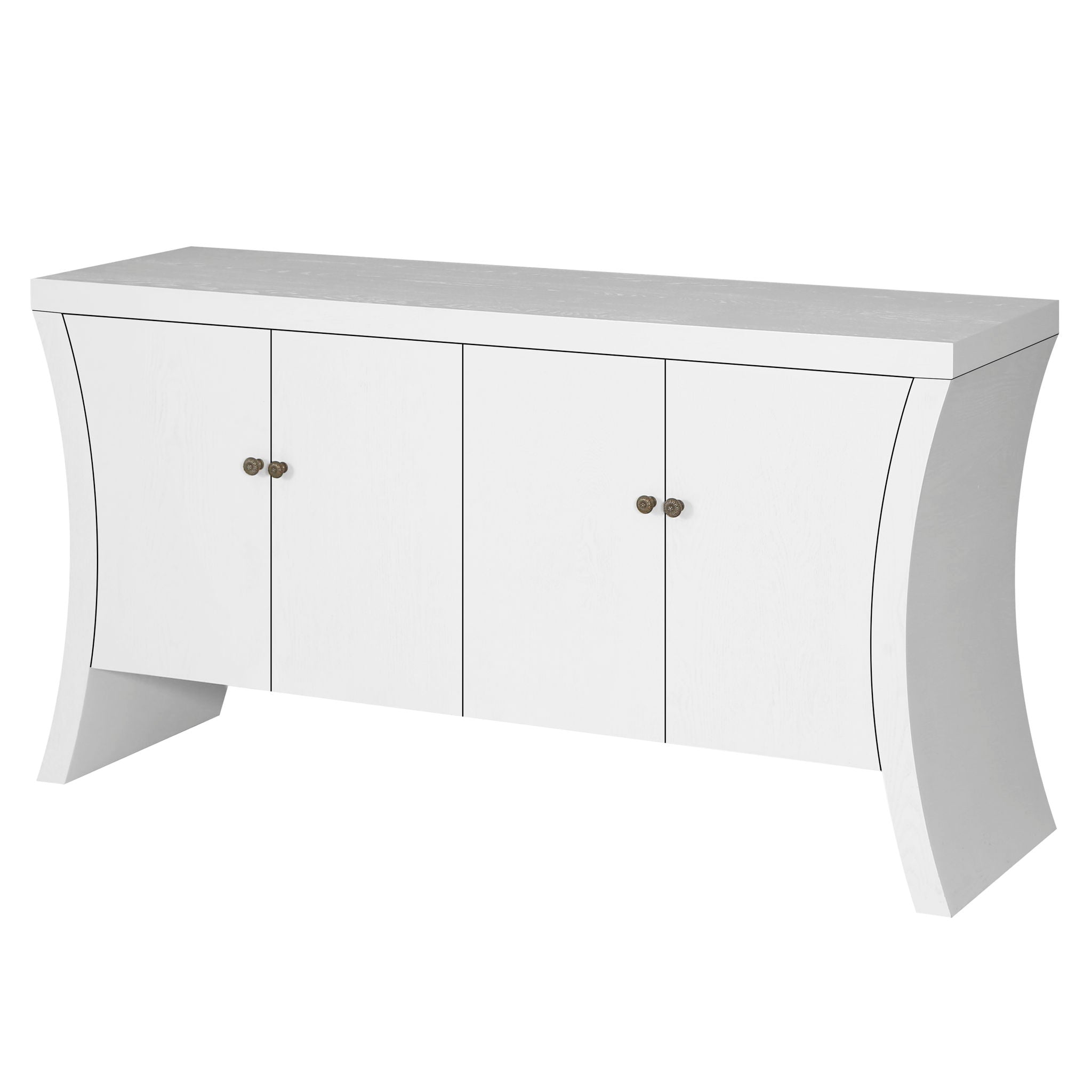 Refined Industrial 4 Door Credenza With Arc Legs & Clasps