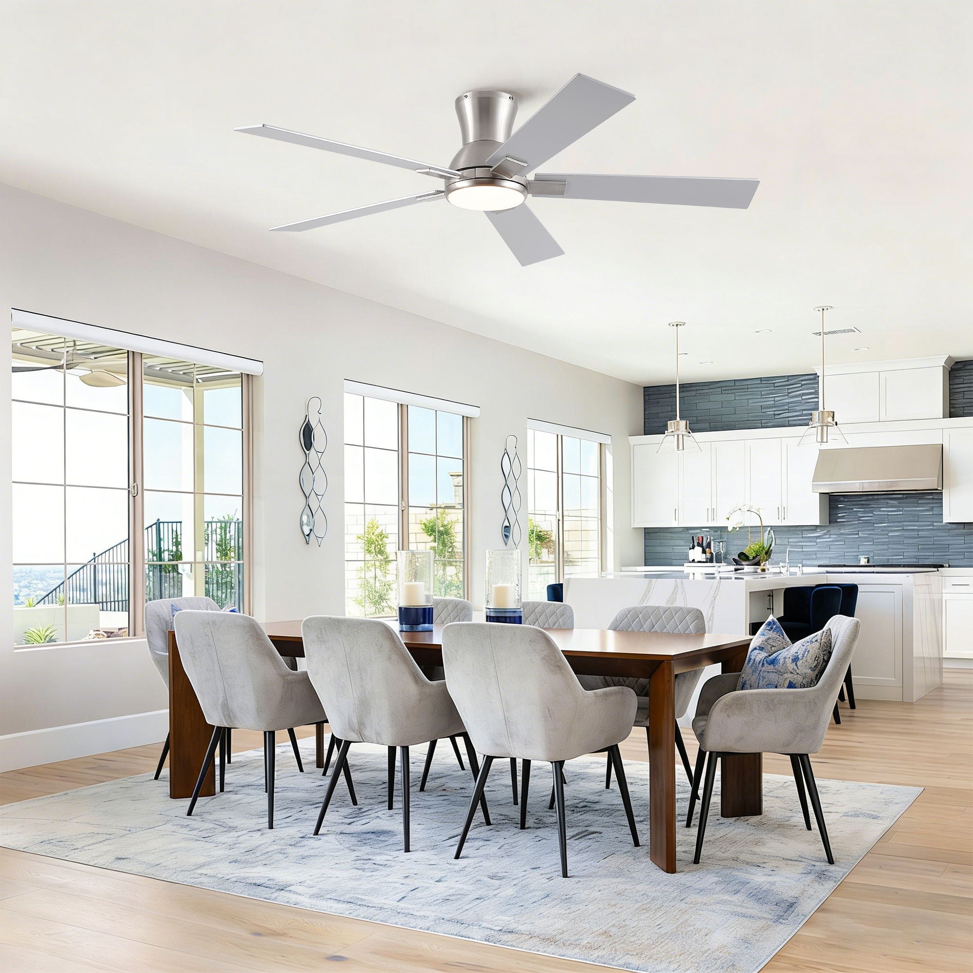Low Profile Flush Mount Intergrated LED Ceiling Fan With Light And Reversible Quiet Motor