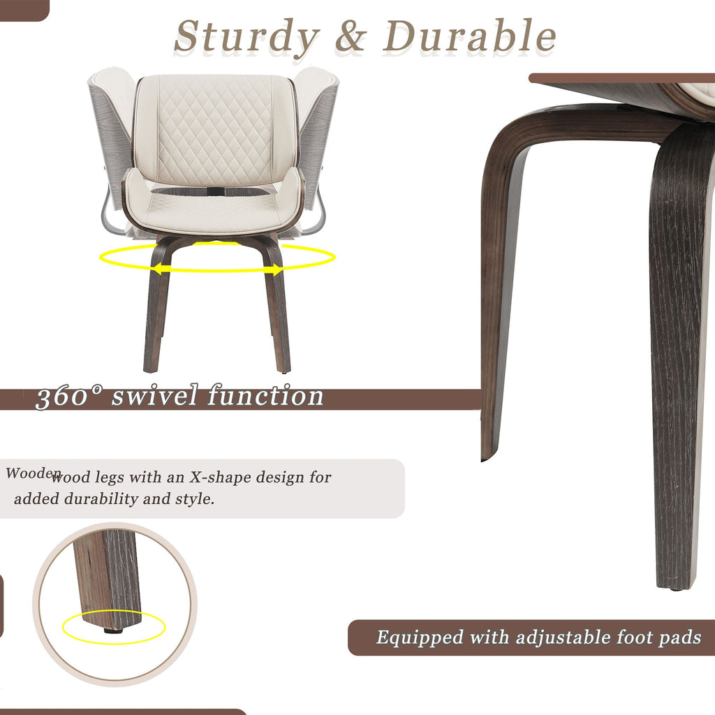 Dining Chair 360° Swivel, Ergonomic Design Upholstery, Bentwood Frame, (Set of 2) - Beige