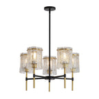 5 Light Chandelier, Textured Glass Pendant Light, (Not Including The Bulb) For Living Room - Black / Gold