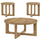 Kessler 3-piece Round Sculptural Wood Coffee Table Set Light Oak