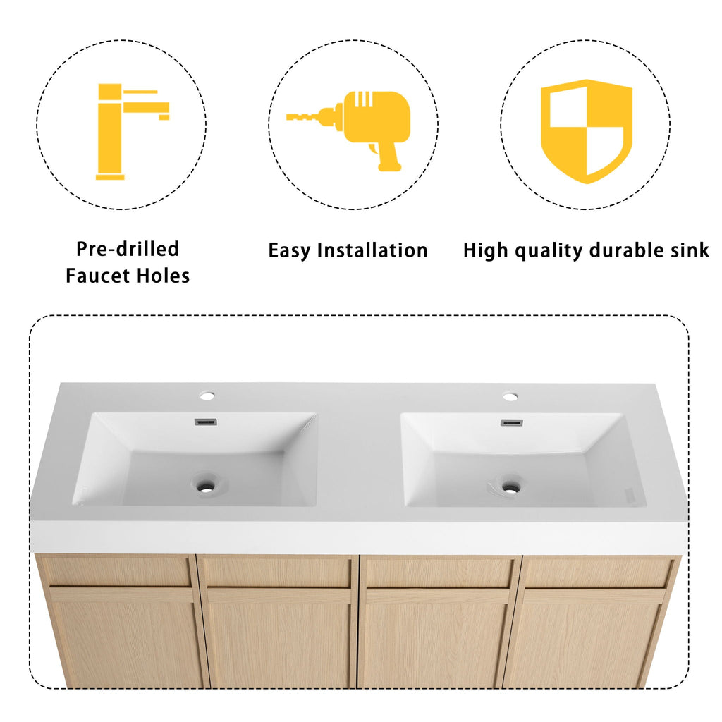 Freestanding Bathroom Vanity With Resin Sink & Soft Close Cabinet Doors