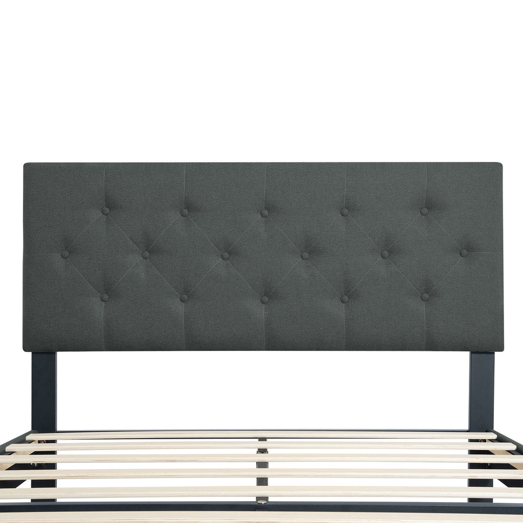 Modern Upholstered Platform Bed Frame With Button Tufted Fabric Headboard