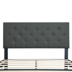 Modern Upholstered Platform Bed Frame With Button Tufted Fabric Headboard