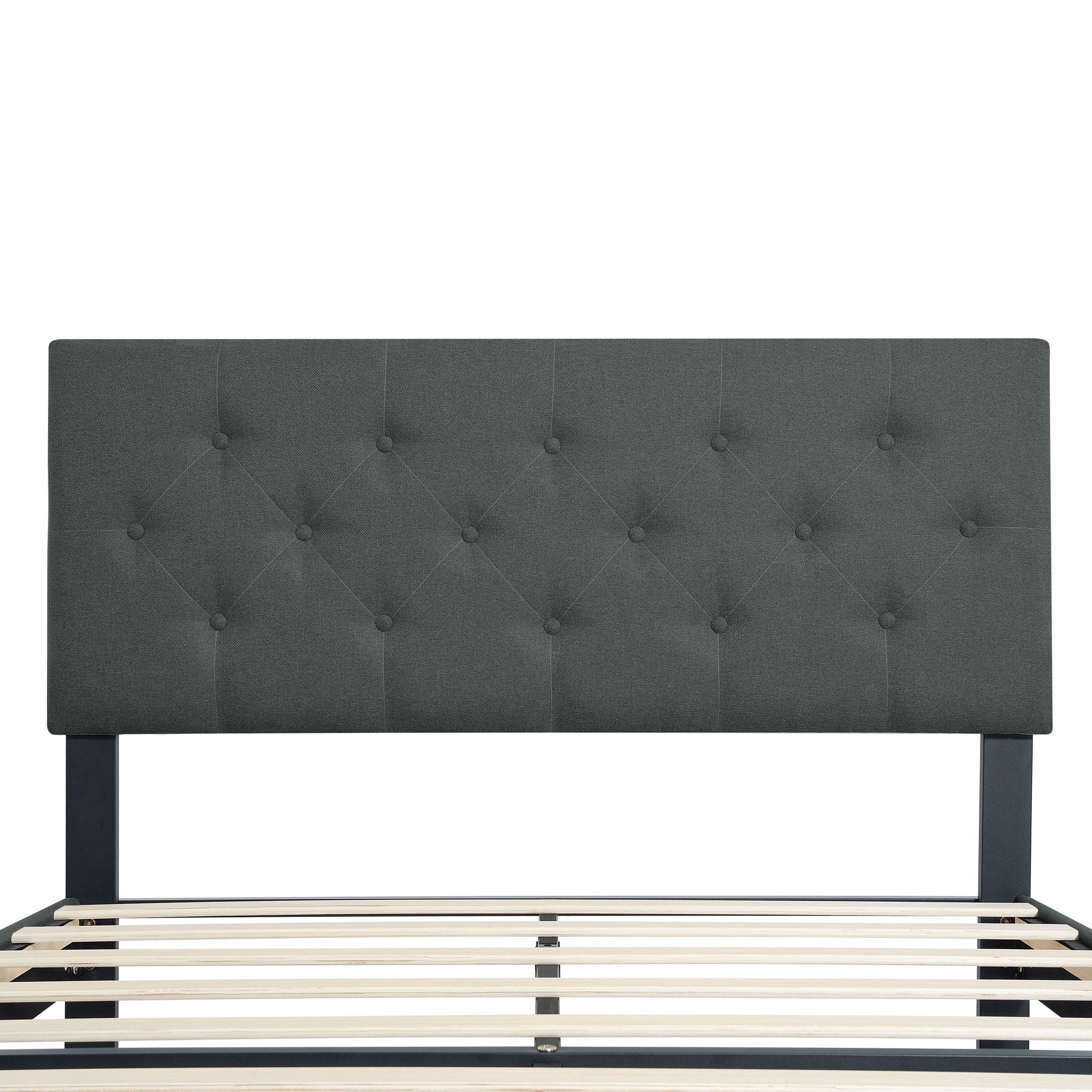 Modern Upholstered Platform Bed Frame With Button Tufted Fabric Headboard