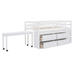 Loft Bed With Retractable Writing Desk And 4 Drawers, With Lateral Portable Desk And Shelves