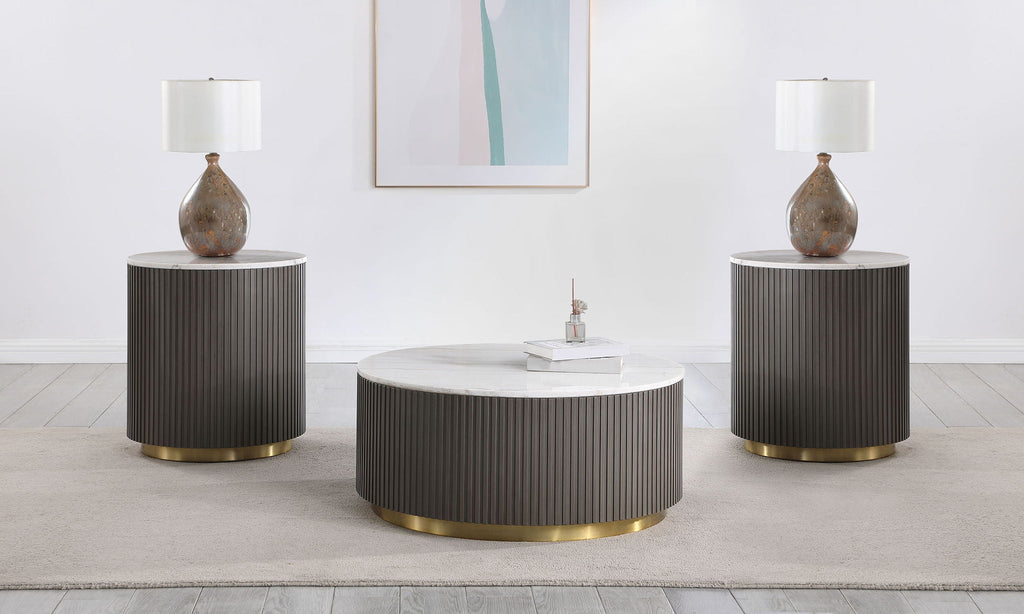 Jason 3-piece Round White Marble Coffee Table Set Charcoal