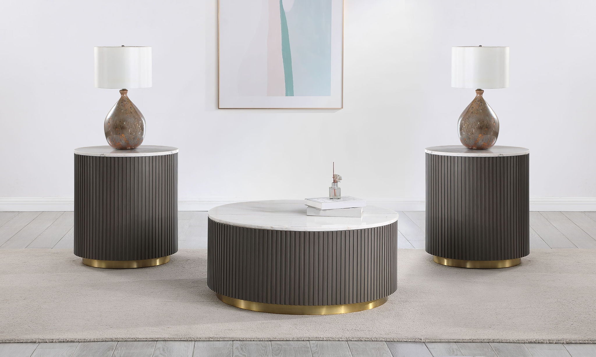 Jason 3-piece Round White Marble Coffee Table Set Charcoal