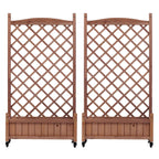Raised Garden Bed With Trellis 2 Pack, Outdoor Planter Box & Plant Stand With Climbing Racks - Brown