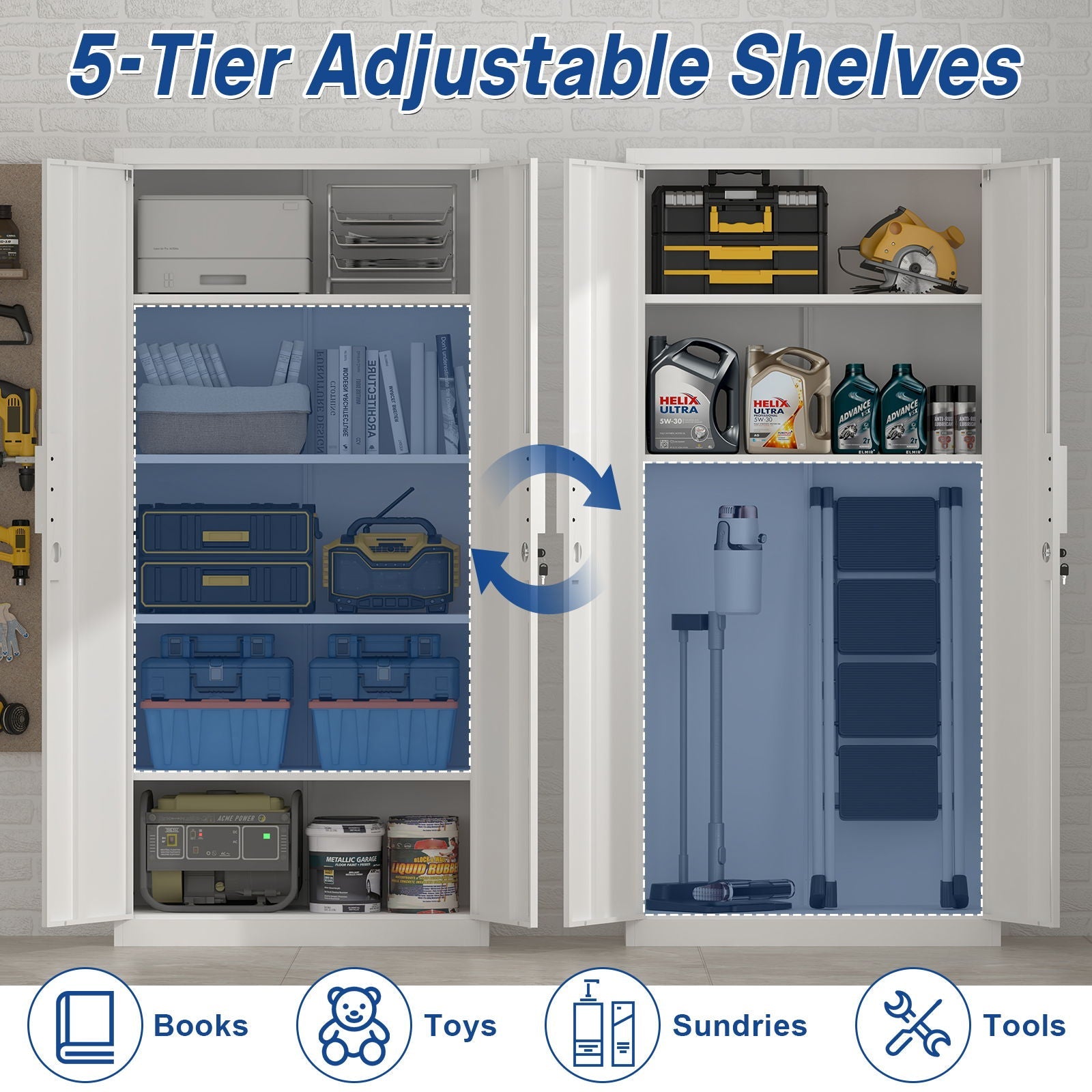 2 Door File Cabinet With Lock, 4 Adjustable Shelves, Heavy-Duty