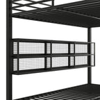 Queen Over Queen Bunk Bed With Storage Cabinets And LED Sturdy Frame, 6 Storage Units, Adjustable LED Lights - Black