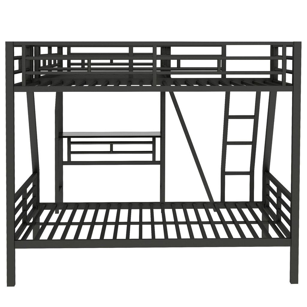 Twin Over Full Bunk Bed With Loft And Desk, L-Shaped Design For 3 Sleepers - Black