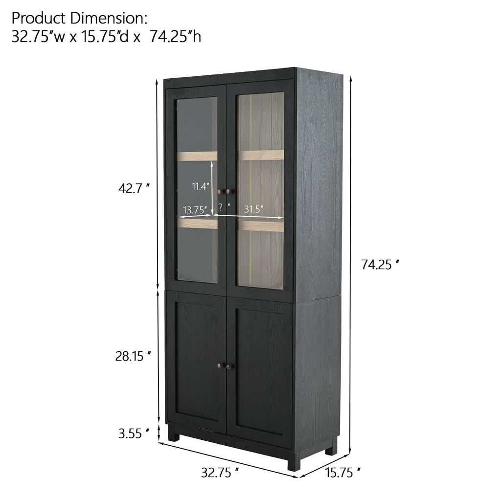 Style Tall Display Cabinet With Glass Doors For Collectibles - Black