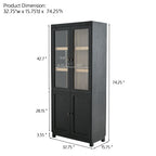 Style Tall Display Cabinet With Glass Doors For Collectibles - Black