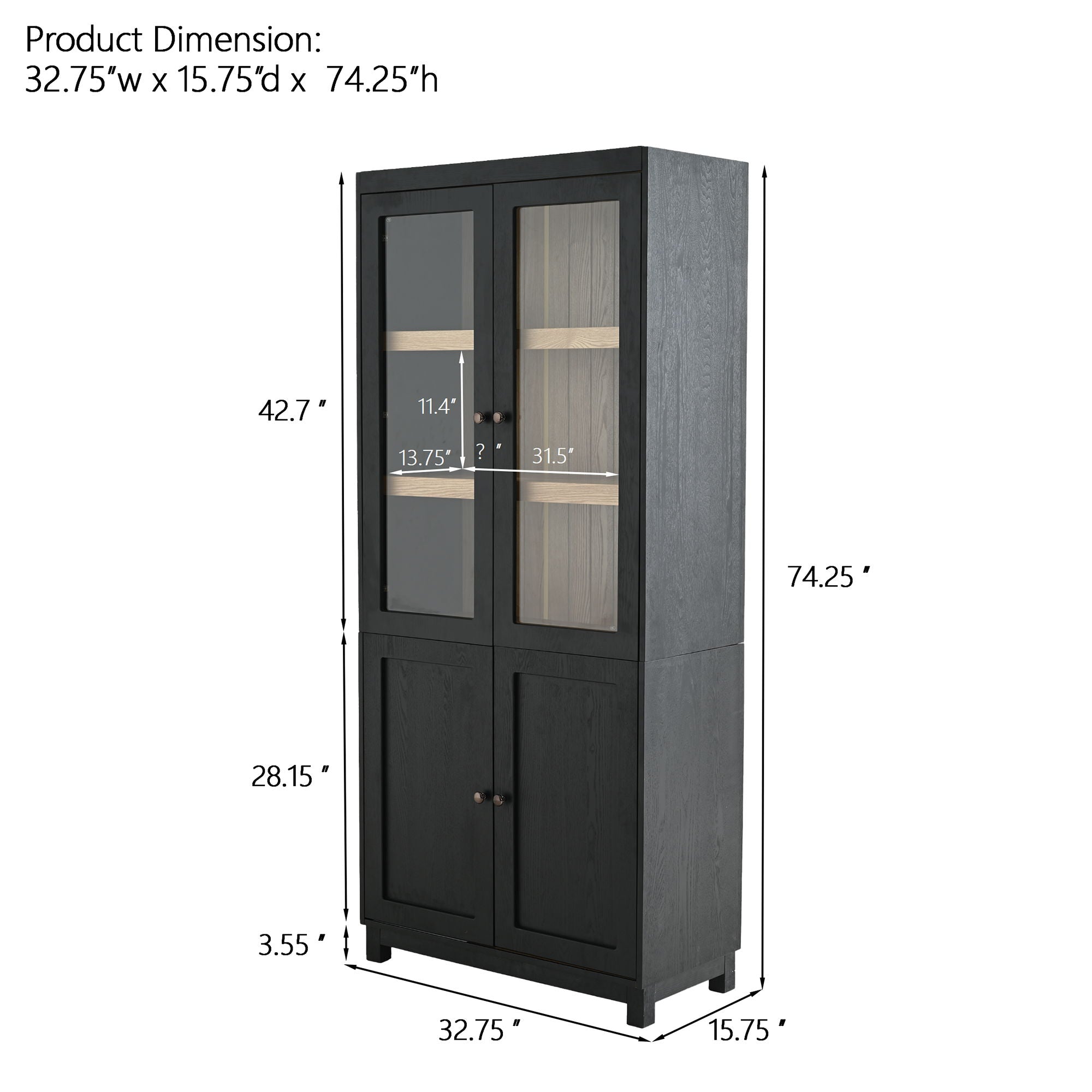 Style Tall Display Cabinet With Glass Doors For Collectibles - Black