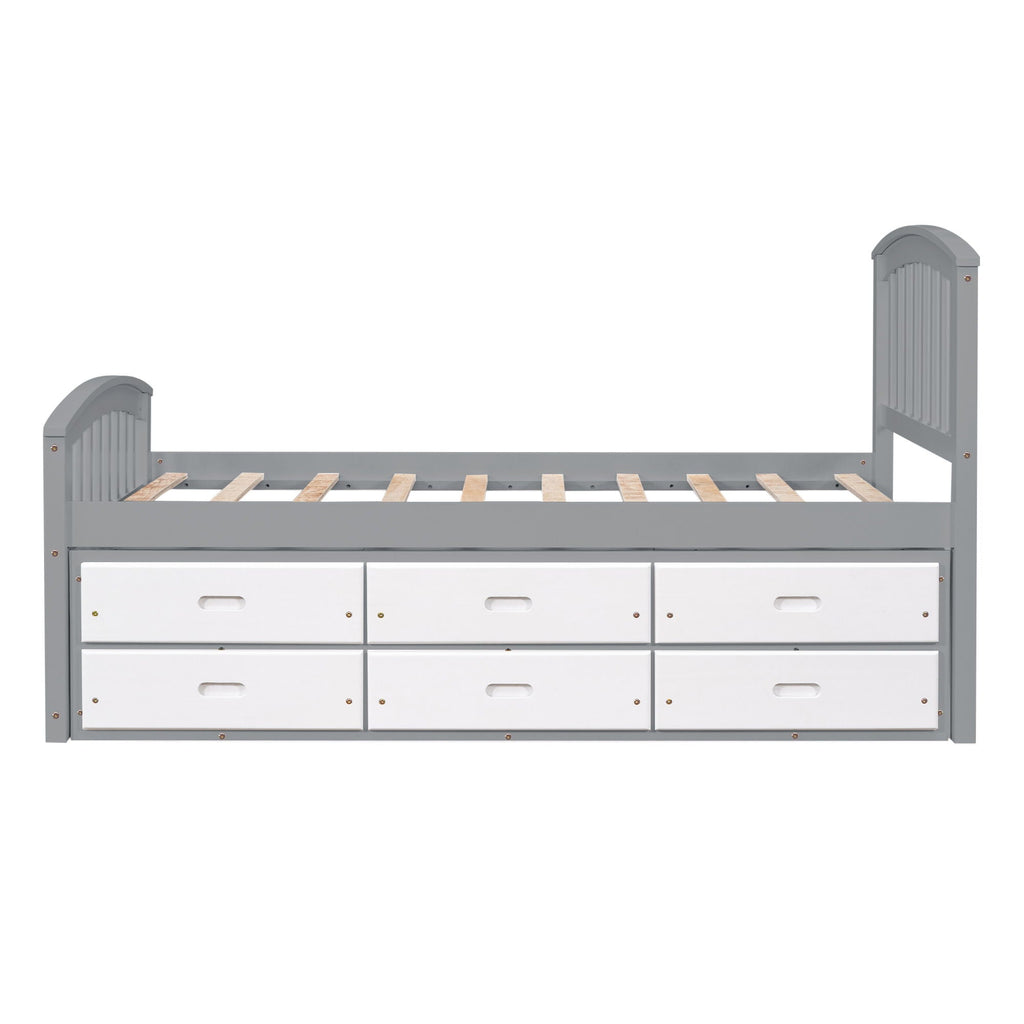 Platform Storage Bed Solid Wood Bed With 6 Drawers