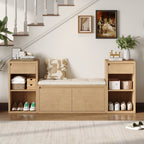 Entryway Storage Bench With Cushion, Drawers & Open Shelves