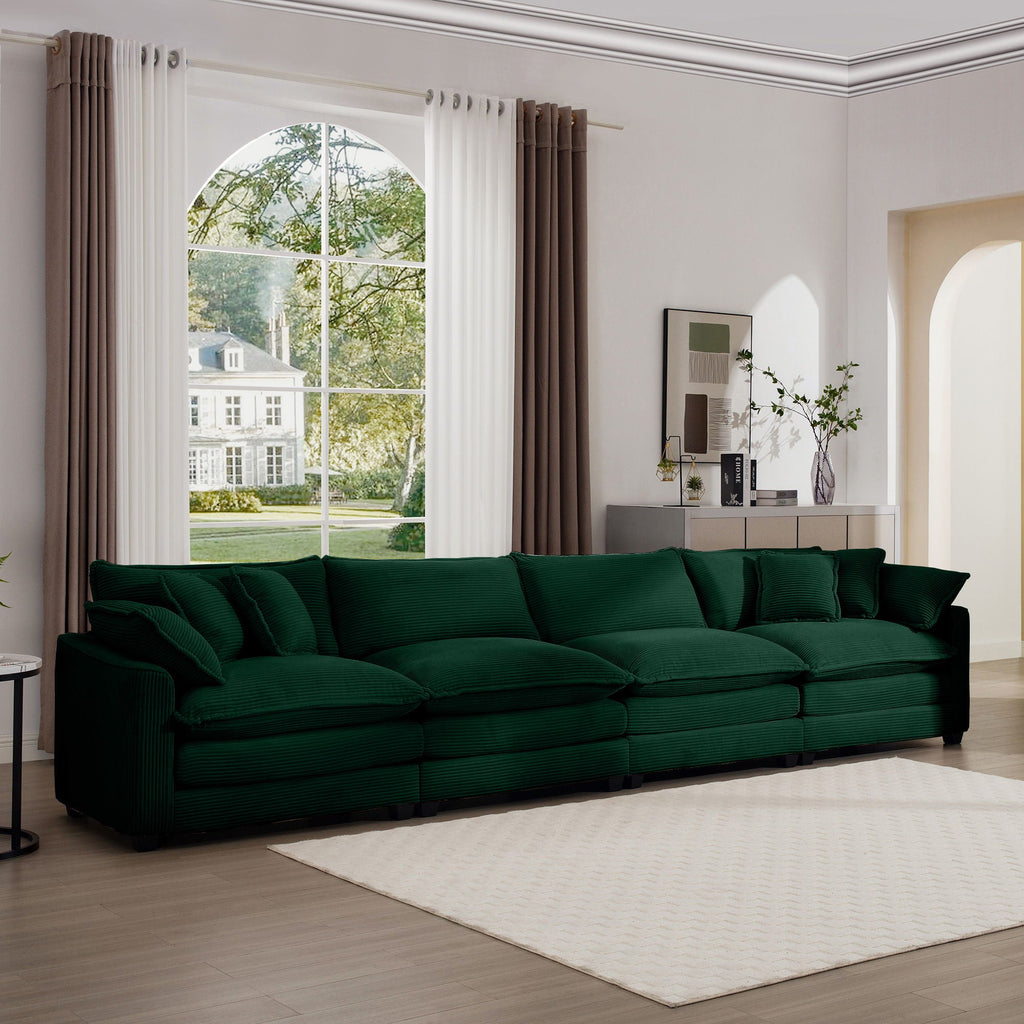 Modern Upholstered 4 Seater Fabric Sofa With Arm And Throw Pillows