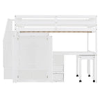 Loft Bed With Stairs, Bookshelf, Drawers, Desk & Wardrobe, Space Saving Multifunctional Furniture