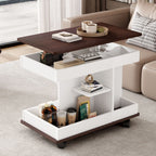 Adjustable End Table With Wheels, 360°Rotating Top And Storage Space