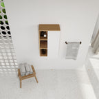 Wall Mounted Bathroom Side Cabinet, Single Door With 3 Tier Open Shelves - Black / Light Oak / White