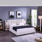 Upholstered Hydraulic Platform Bed With Storage Shelves, Reading Lamps, USB Port