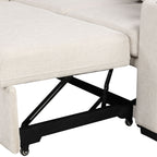 Modern 2 Seater Loveseat Sofa With Pull-Out Bed, Fabric, Built-In USB Ports & Cup Holders