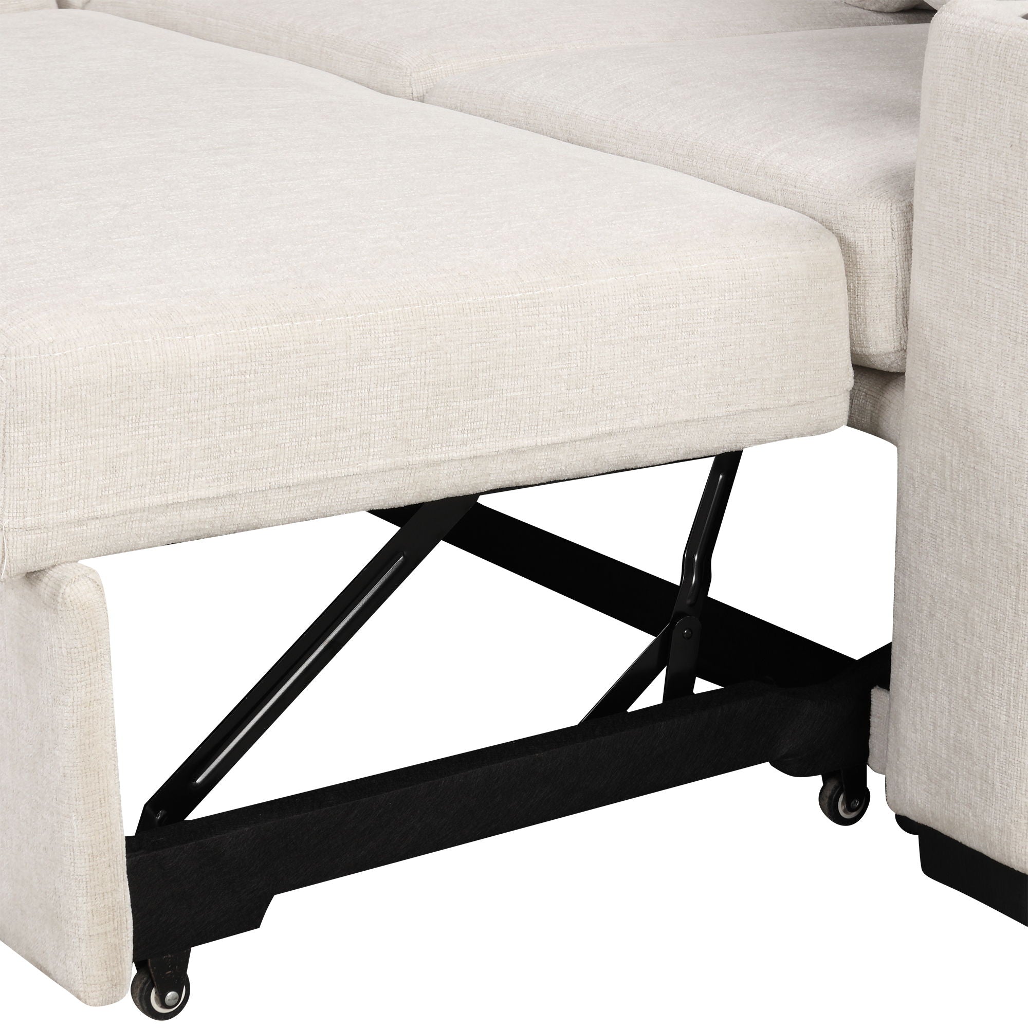Modern 2 Seater Loveseat Sofa With Pull-Out Bed, Fabric, Built-In USB Ports & Cup Holders
