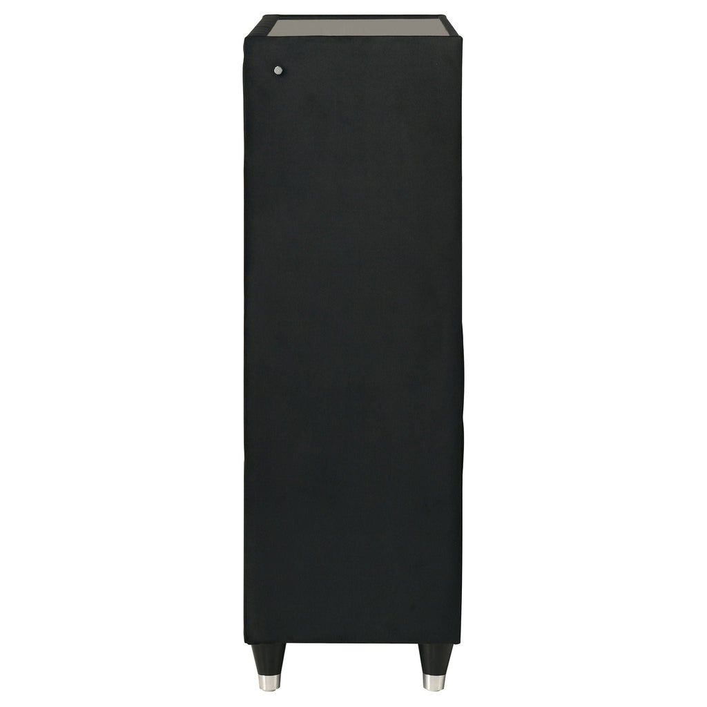 Ravenne 5-drawer Velvet Upholstered LED Chest of Drawers Black